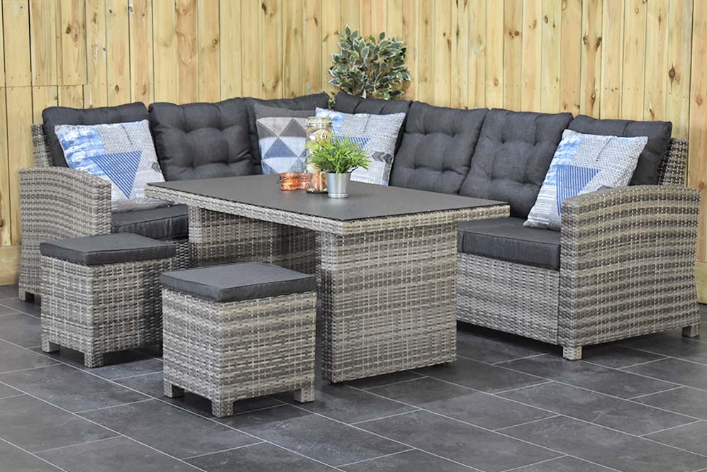 Outnest Las Palmas Dining Loungeset Light Grey spraystone bank links vooraanzicht