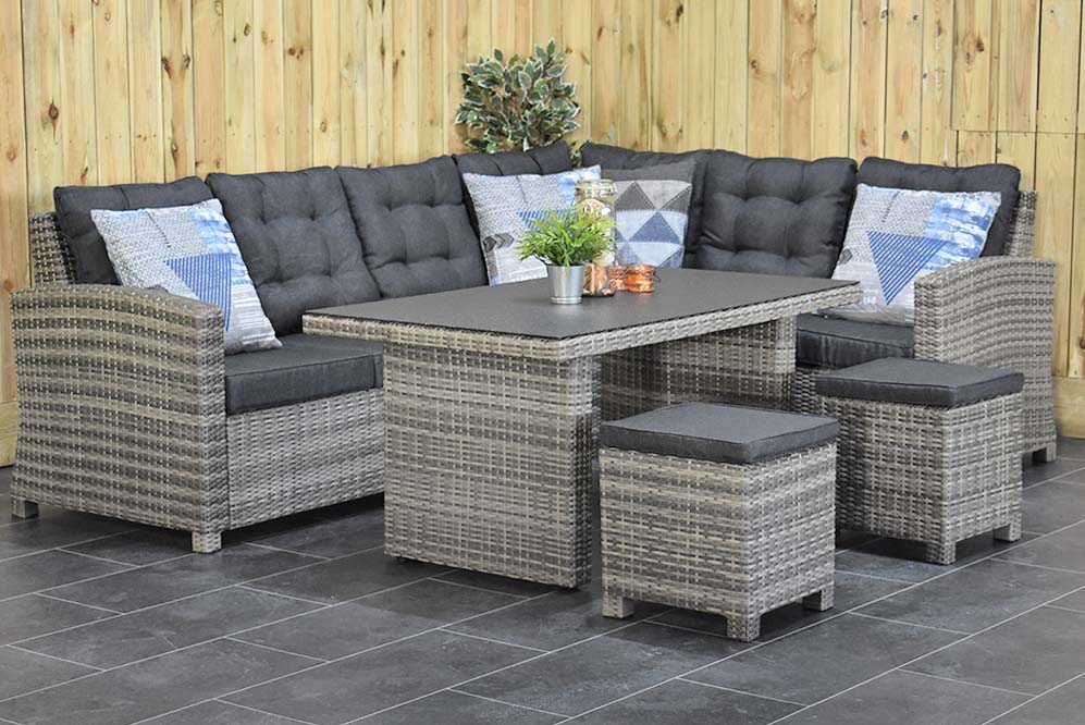 Outnest Las Palmas Dining Loungeset Light Grey spraystone bank rechts vooraanzicht