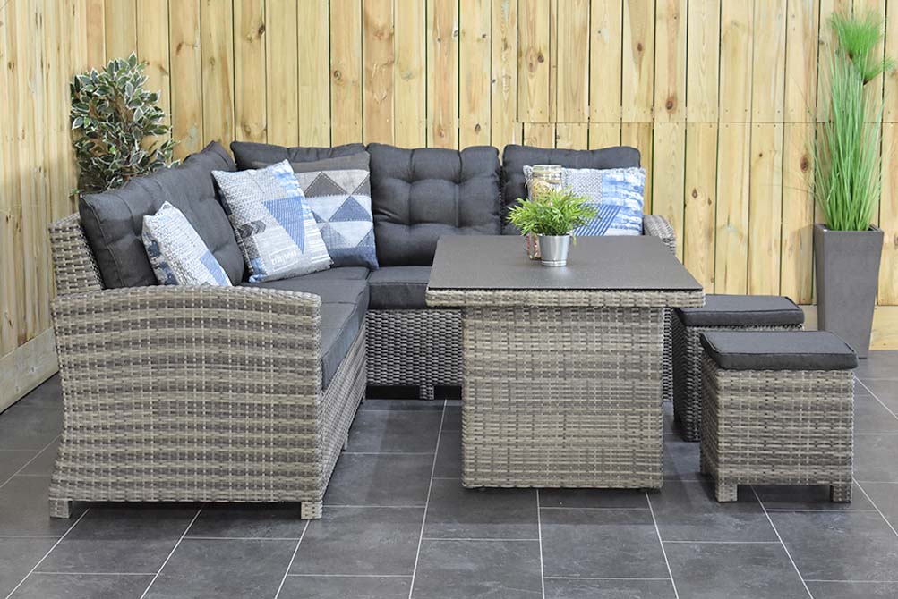 Outnest Las Palmas Light Grey hoekbank en hoge tafel zijaanzicht