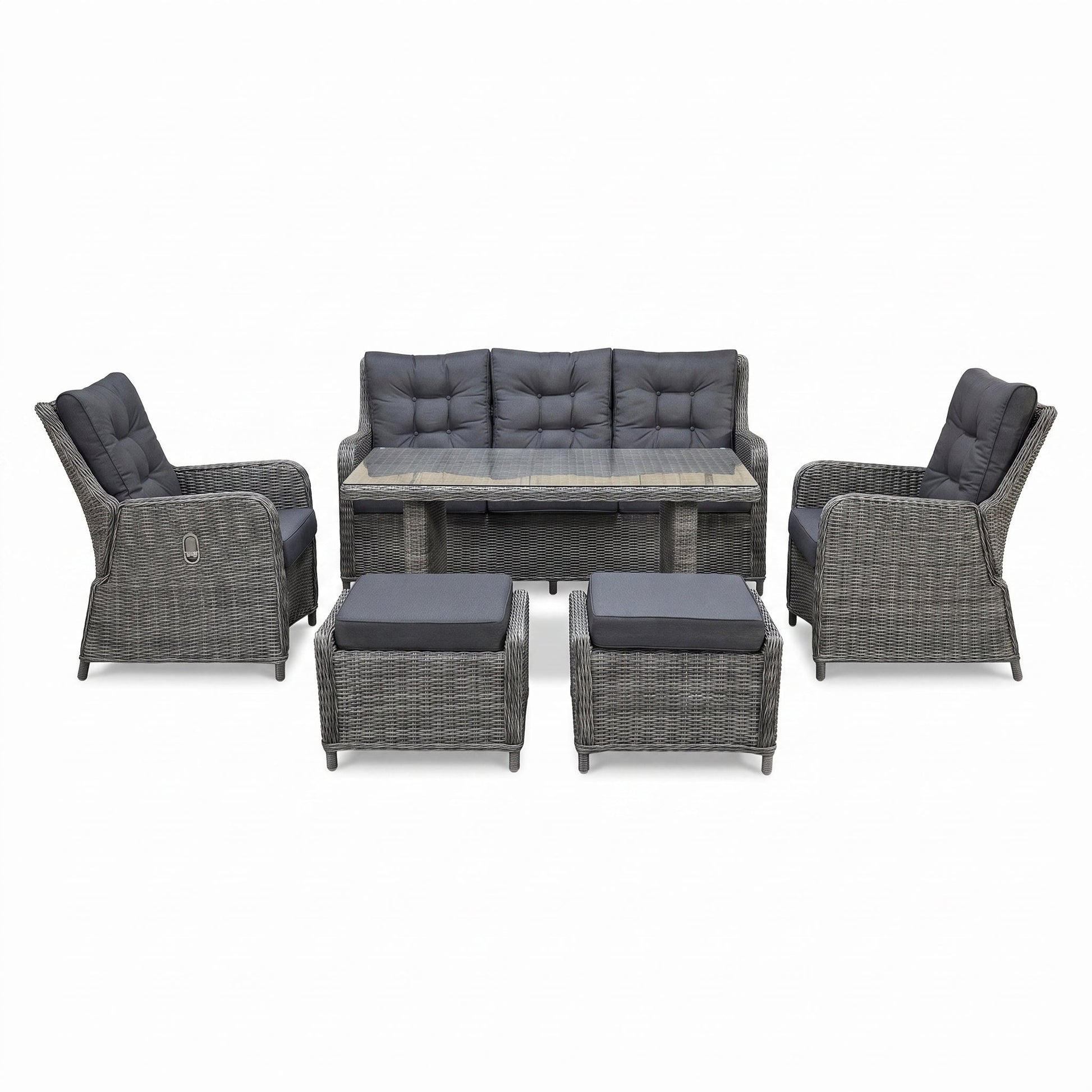 Madrid Verstelbare Dining Loungeset 4 Personen - Glas / Kobo Grey / Hoog in een sfeervolle tuin - Outnest tuinmeubelen