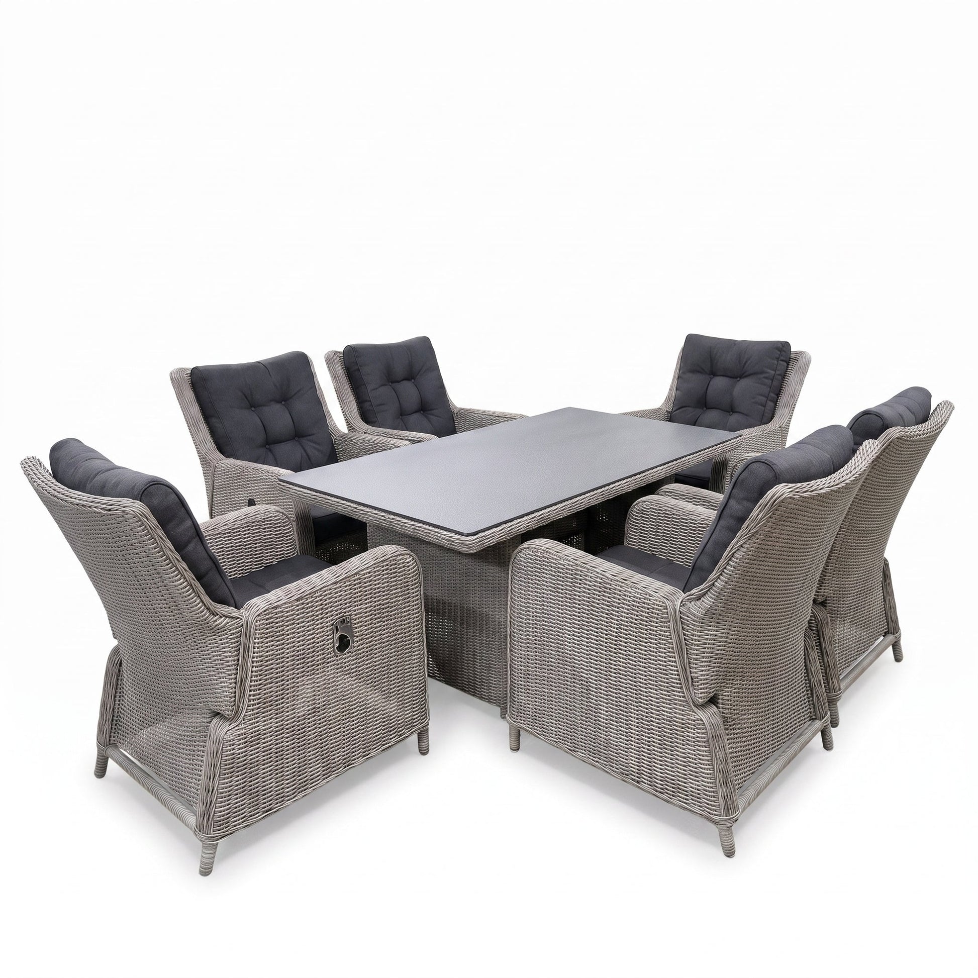 Madrid Verstelbare Dining Loungeset 6 Personen - Spraystone / Light Kobo Grey / Hoog XL in een sfeervolle tuin - Outnest