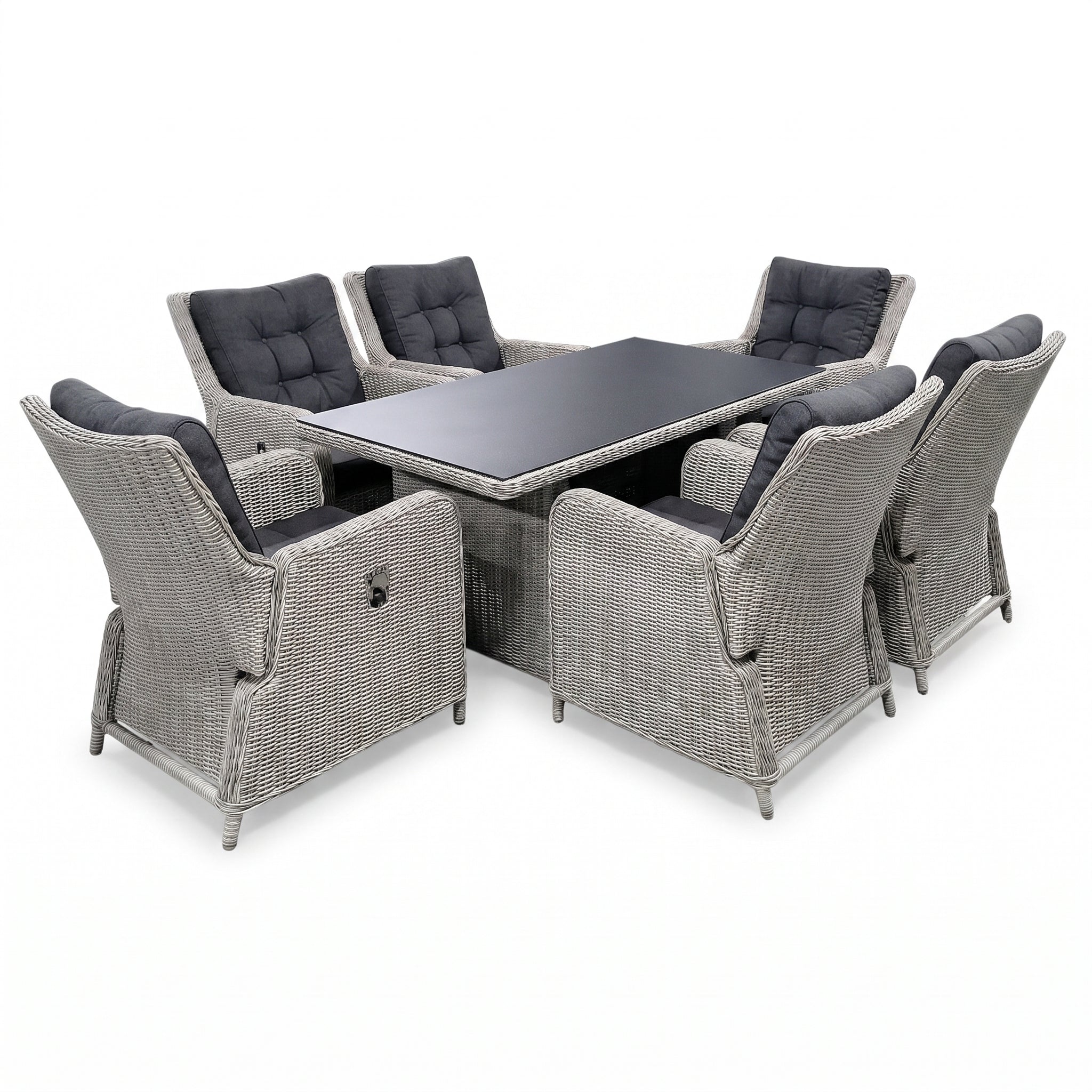 Madrid Verstelbare Dining Loungeset 6 Personen - Spraystone / Light Kobo Grey / Hoog XL in een sfeervolle tuin - Outnest