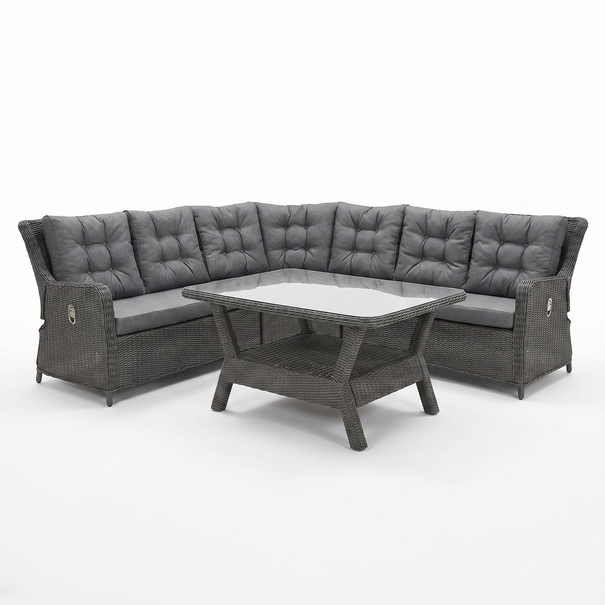 Madrid verstelbare hoekbank Rock Grey met schap-tafel - studiofoto - Outnest