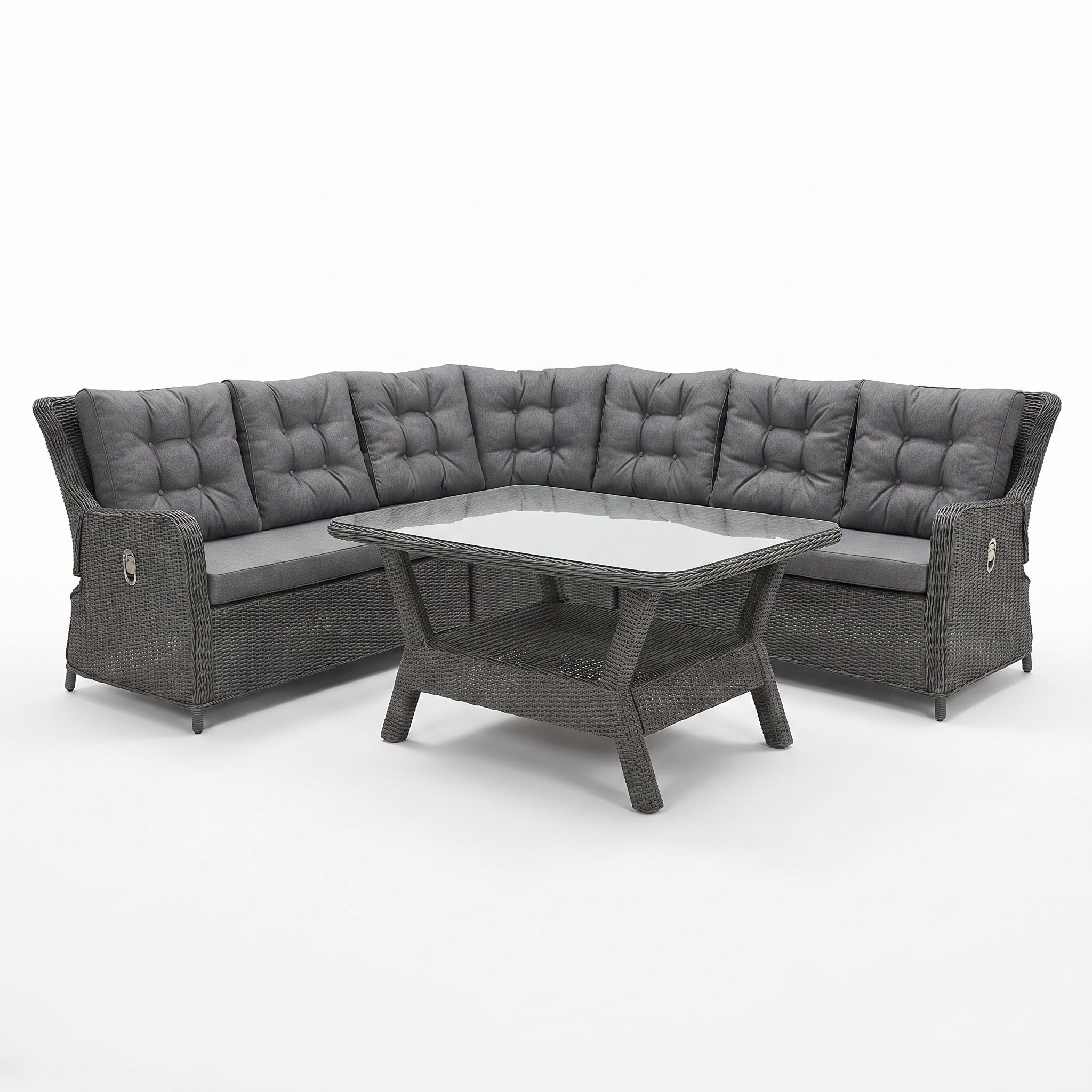 Madrid verstelbare hoekbank Rock Grey met schap-tafel - studiofoto - Outnest