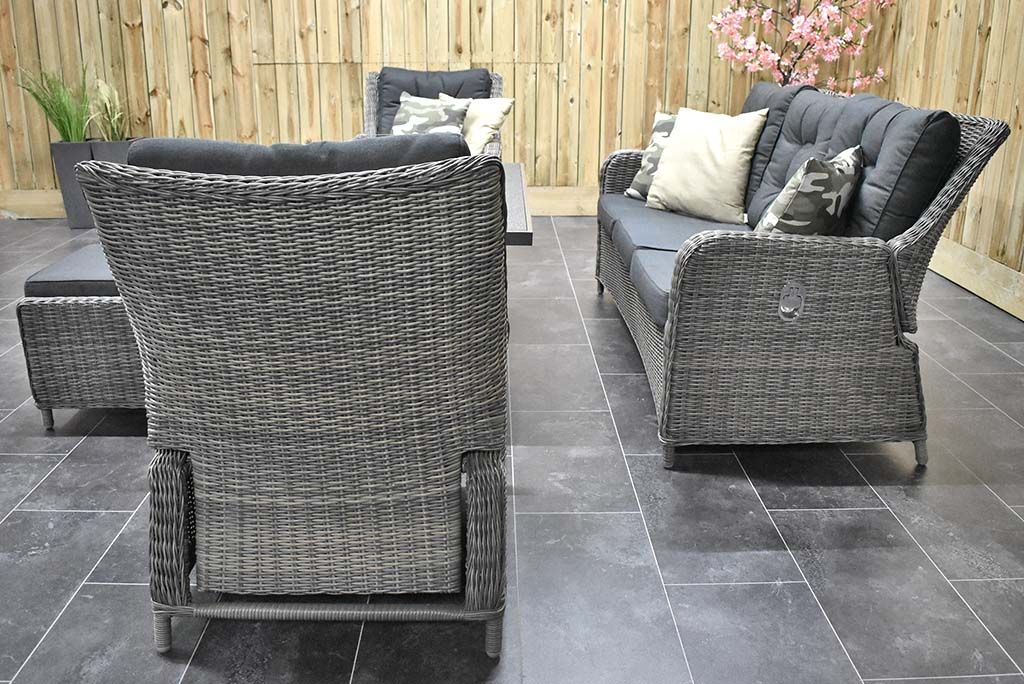 Madrid Verstelbare Dining Loungeset 3-zits + 2 stoelen - Spraystone / Kobo Grey / Vuurtafel 150 cm