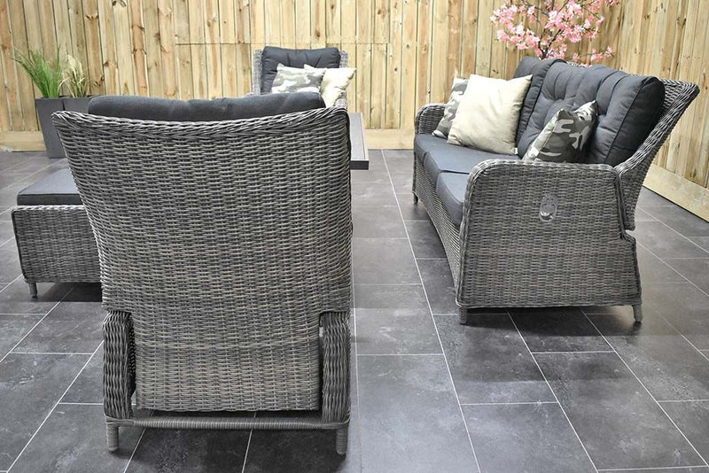 Madrid Verstelbare Dining Loungeset 3-zits + 2 stoelen - Spraystone / Kobo Grey / Vuurtafel 150 cm