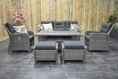 Madrid Verstelbare Dining Loungeset 3-zits + 2 stoelen - Spraystone / Kobo Grey / Vuurtafel 150 cm