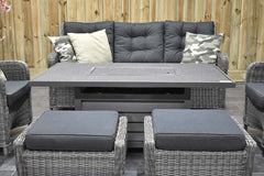 Madrid Verstelbare Dining Loungeset 3-zits + 2 stoelen - Spraystone / Kobo Grey / Vuurtafel 150 cm