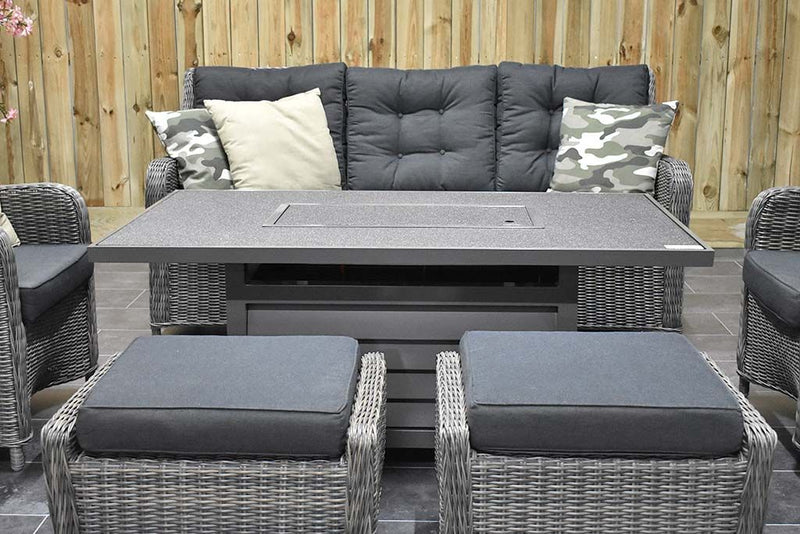 Madrid Verstelbare Dining Loungeset 3-zits + 2 stoelen - Spraystone / Kobo Grey / Vuurtafel 150 cm