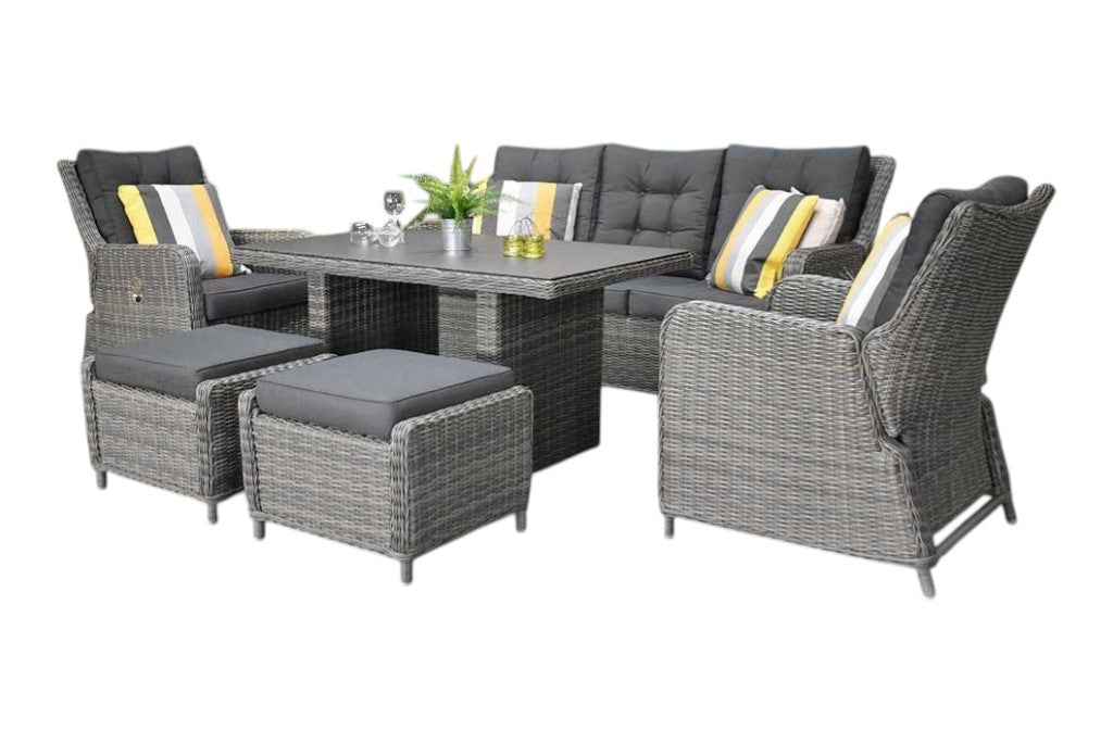 Madrid Verstelbare Dining Loungeset 3-zits + 2 stoelen - Spraystone / Kobo Grey / Hoog