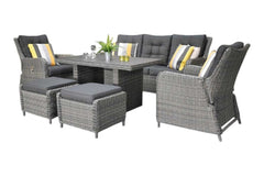 Madrid Verstelbare Dining Loungeset 3-zits + 2 stoelen - Spraystone / Kobo Grey / Hoog