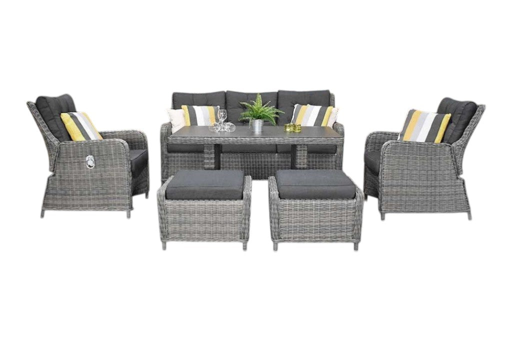 Madrid Verstelbare Dining Loungeset 3-zits + 2 stoelen - Spraystone / Kobo Grey / Hoog