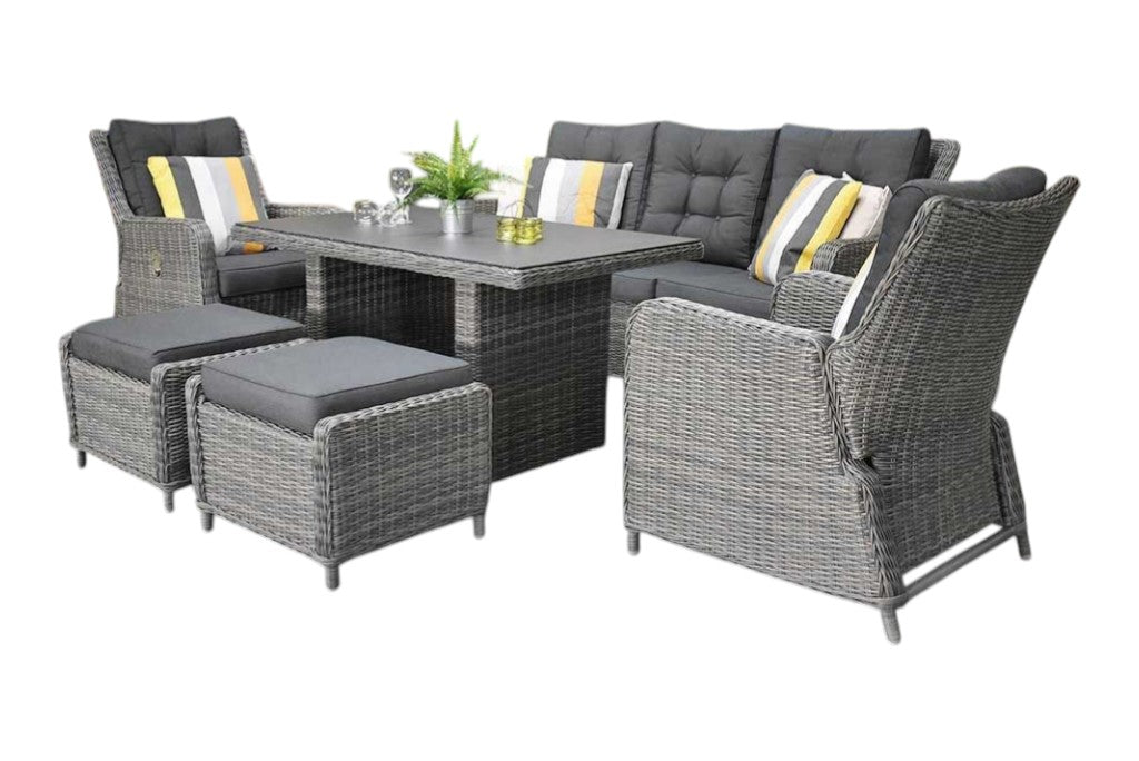 Madrid Verstelbare Dining Loungeset 3-zits + 2 stoelen - Spraystone / Kobo Grey / Hoog