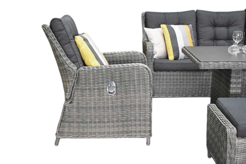 Madrid Verstelbare Dining Loungeset 3-zits + 2 stoelen - Spraystone / Kobo Grey / Hoog