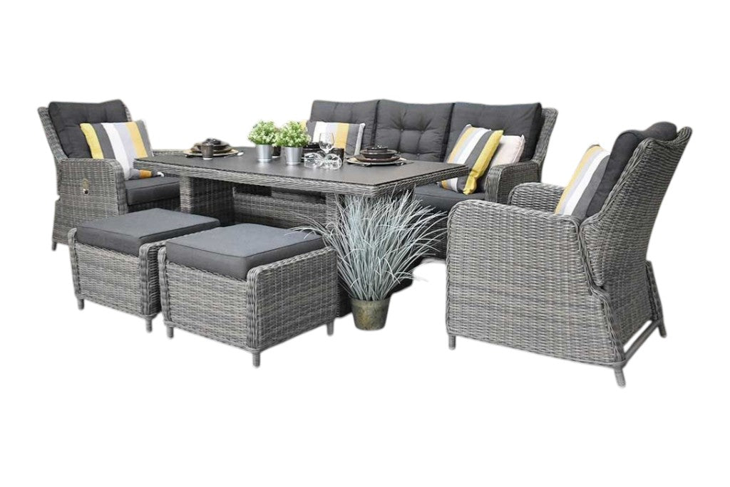 Madrid Verstelbare Dining Loungeset 3-zits + 2 stoelen - Spraystone / Kobo Grey / Hoog XL