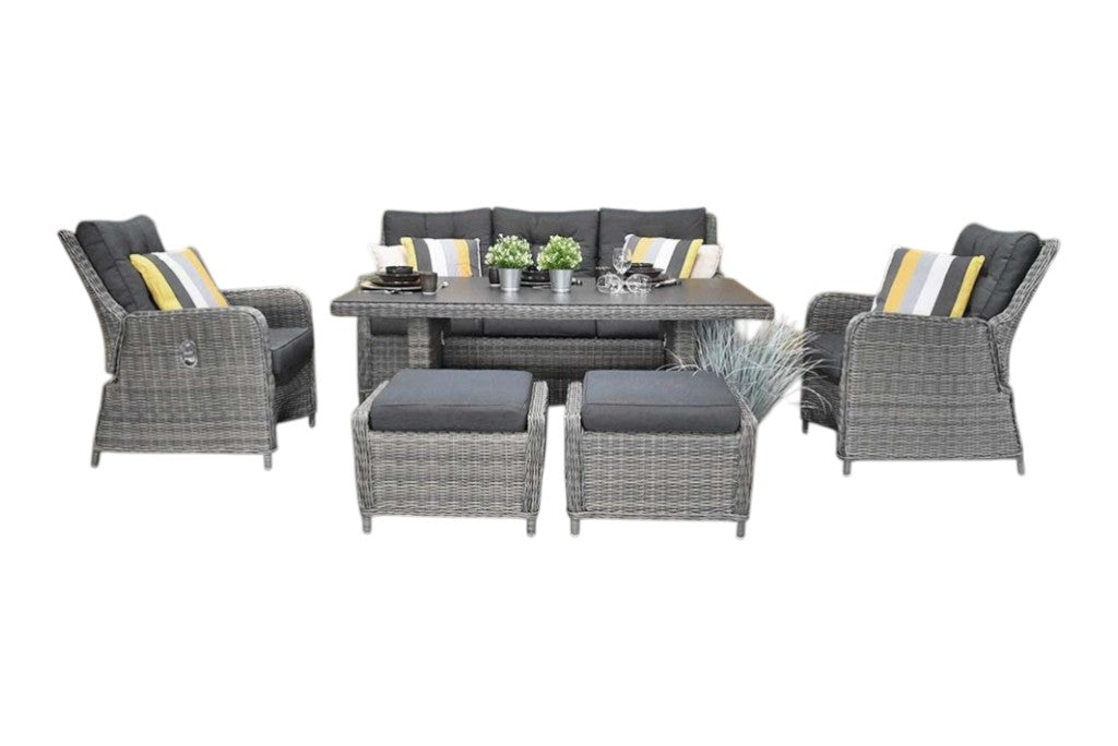 Madrid Verstelbare Dining Loungeset 3-zits + 2 stoelen - Spraystone / Kobo Grey / Hoog XL