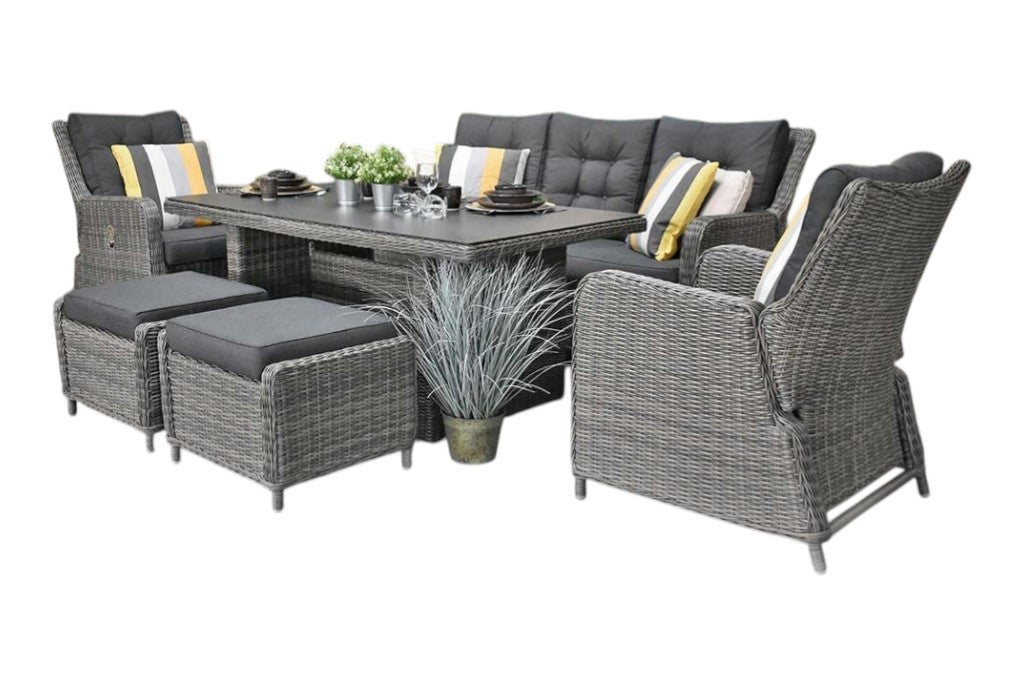 Madrid Verstelbare Dining Loungeset 3-zits + 2 stoelen - Spraystone / Kobo Grey / Hoog XL