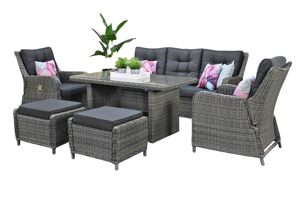 Madrid Verstelbare Dining Loungeset 3-zits + 2 stoelen - Glas / Kobo Grey / Hoog