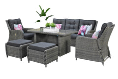 Madrid Verstelbare Dining Loungeset 3-zits + 2 stoelen - Glas / Kobo Grey / Hoog
