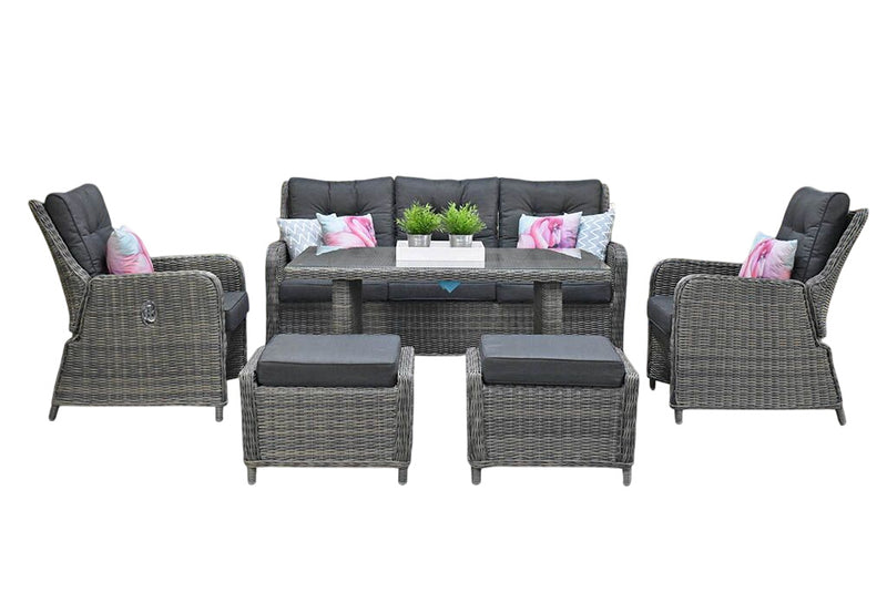 Madrid Verstelbare Dining Loungeset 3-zits + 2 stoelen - Glas / Kobo Grey / Hoog