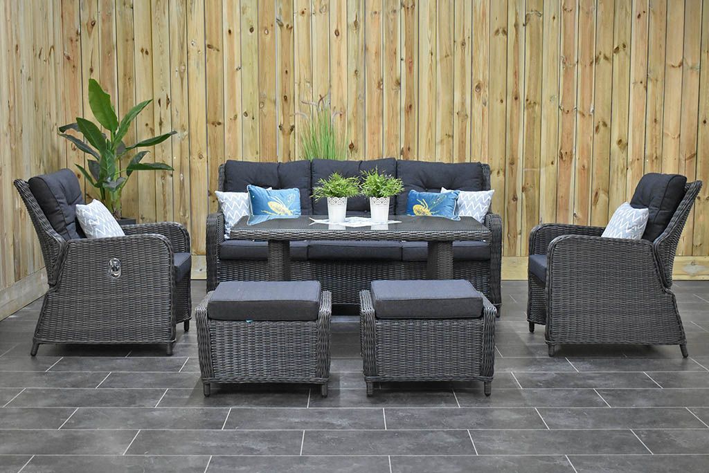 Madrid Verstelbare Dining Loungeset 3-zits + 2 stoelen - Glas / Rock Grey / Hoog