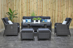Madrid Verstelbare Dining Loungeset 3-zits + 2 stoelen - Glas / Rock Grey / Hoog