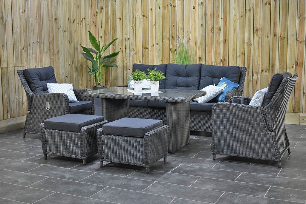 Madrid Verstelbare Dining Loungeset 3-zits + 2 stoelen - Glas / Rock Grey / Hoog