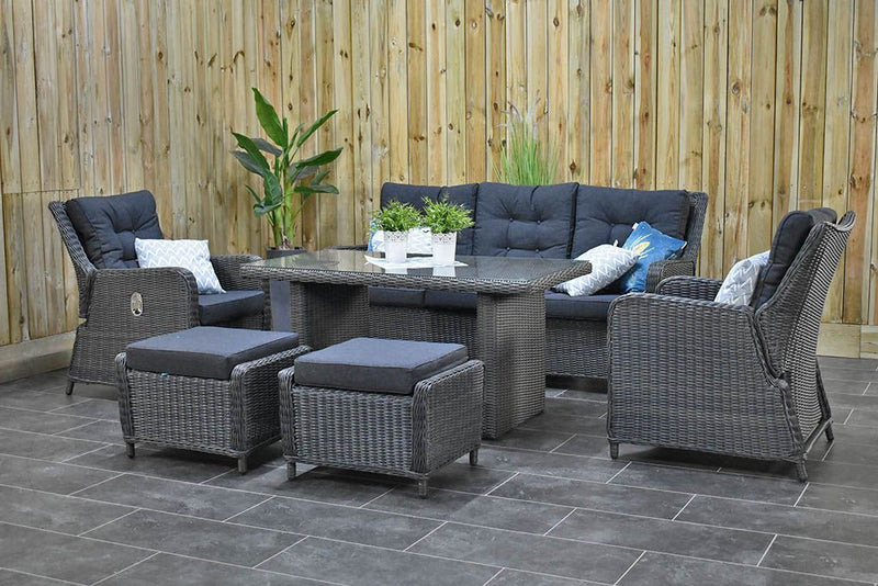 Madrid Verstelbare Dining Loungeset 3-zits + 2 stoelen - Glas / Rock Grey / Hoog