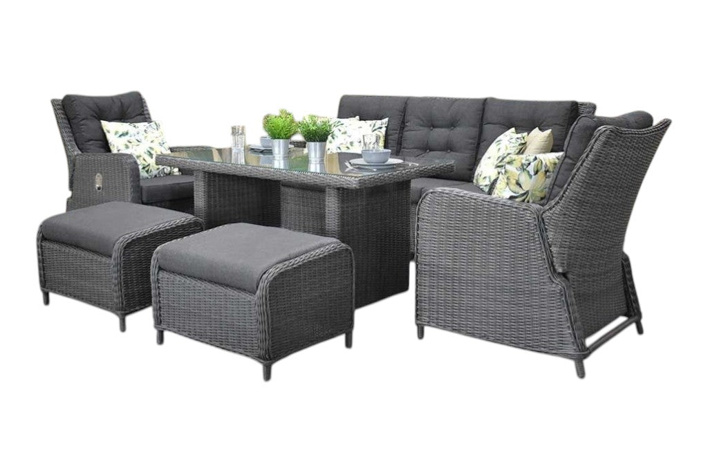 Madrid Verstelbare Dining Loungeset 3-zits + 2 stoelen - Glas / Rock Grey / Hoog