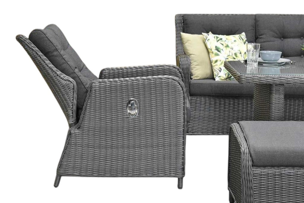 Madrid Verstelbare Dining Loungeset 3-zits + 2 stoelen - Glas / Rock Grey / Hoog