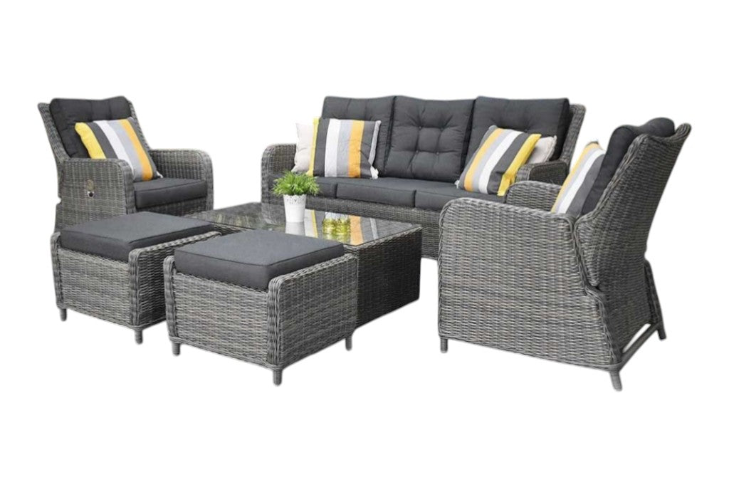 Madrid Verstelbare Dining Loungeset 3-zits + 2 stoelen - Glas / Kobo Grey / Laag