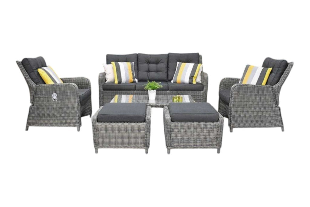 Madrid Verstelbare Dining Loungeset 3-zits + 2 stoelen - Glas / Kobo Grey / Laag