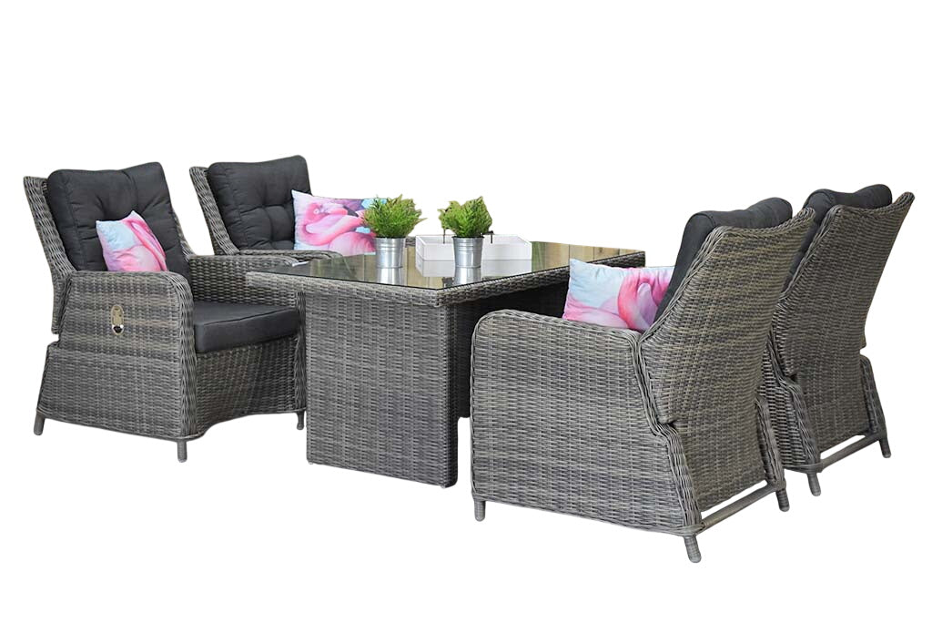 Madrid Verstelbare Dining Loungeset 4 Personen - Glas / Kobo Grey / Hoog