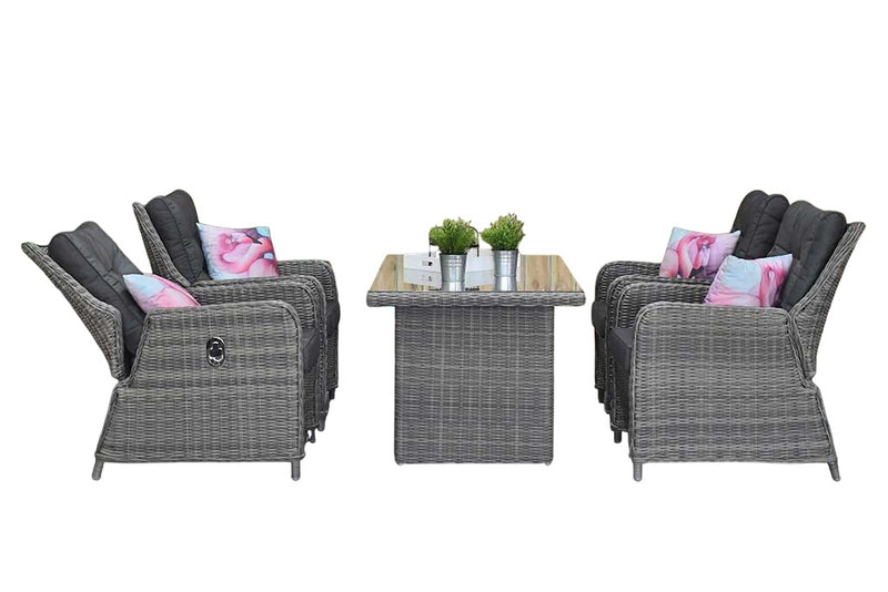 Madrid Verstelbare Dining Loungeset 4 Personen - Glas / Kobo Grey / Hoog