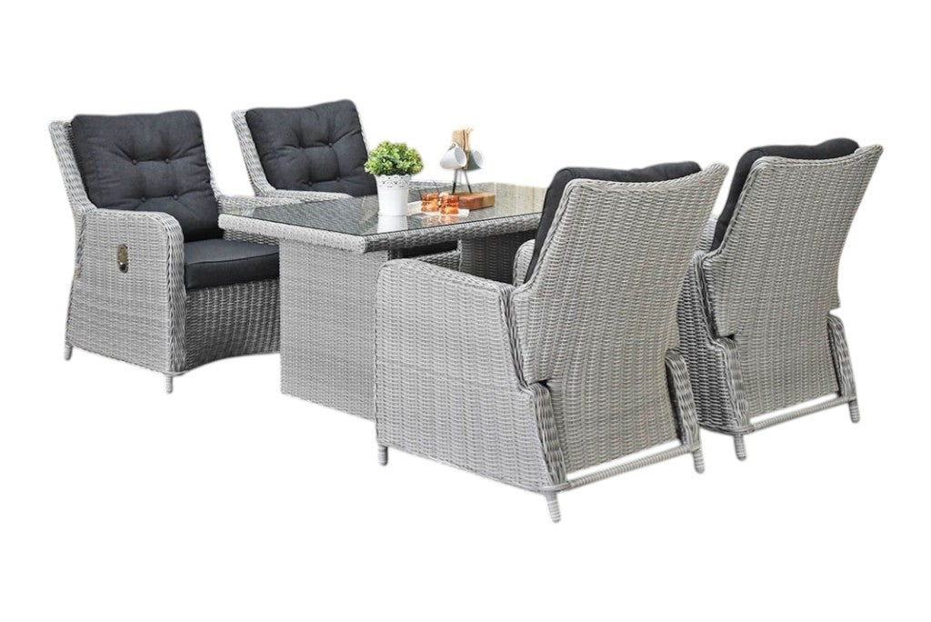 Madrid Verstelbare Dining Loungeset 4 Personen - Glas / Light Kobo Grey / Hoog