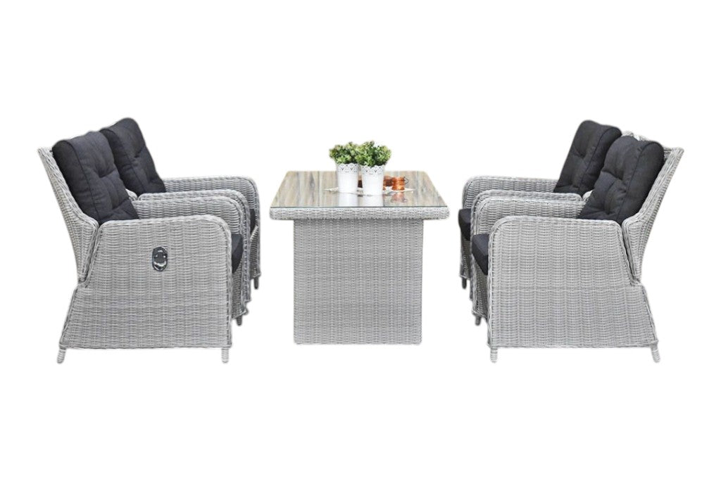 Madrid Verstelbare Dining Loungeset 4 Personen - Glas / Light Kobo Grey / Hoog