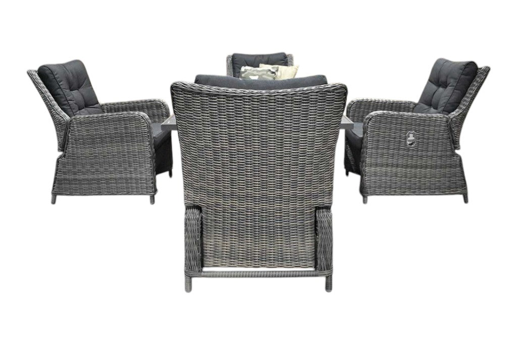 Madrid Verstelbare Dining Loungeset 4 Personen - Spraystone / Kobo Grey / Vuurtafel 120 cm