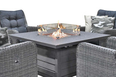 Madrid Verstelbare Dining Loungeset 4 Personen - Spraystone / Kobo Grey / Vuurtafel 120 cm