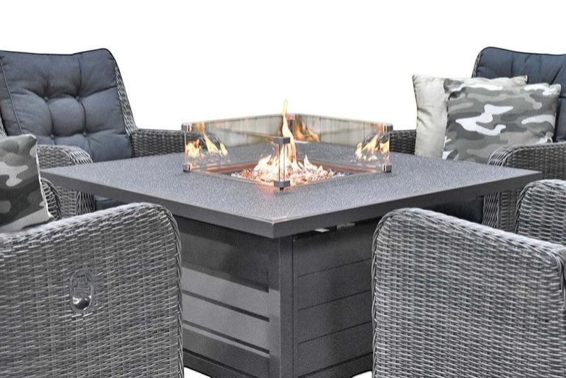 Madrid Verstelbare Dining Loungeset 4 Personen - Spraystone / Kobo Grey / Vuurtafel 120 cm