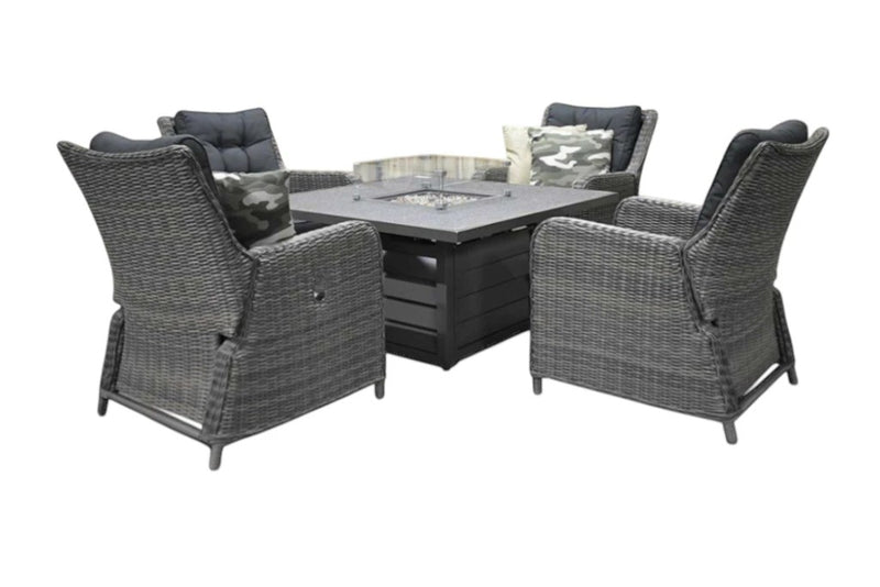Madrid Verstelbare Dining Loungeset 4 Personen - Spraystone / Kobo Grey / Vuurtafel 120 cm