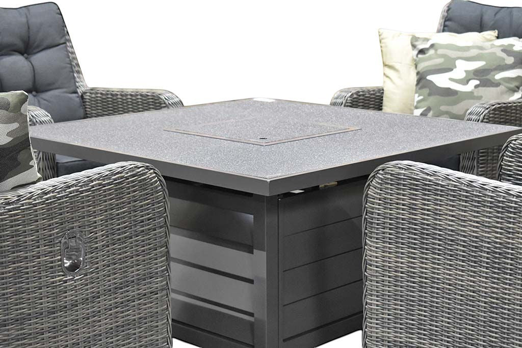 Madrid Verstelbare Dining Loungeset 4 Personen - Spraystone / Kobo Grey / Vuurtafel 120 cm