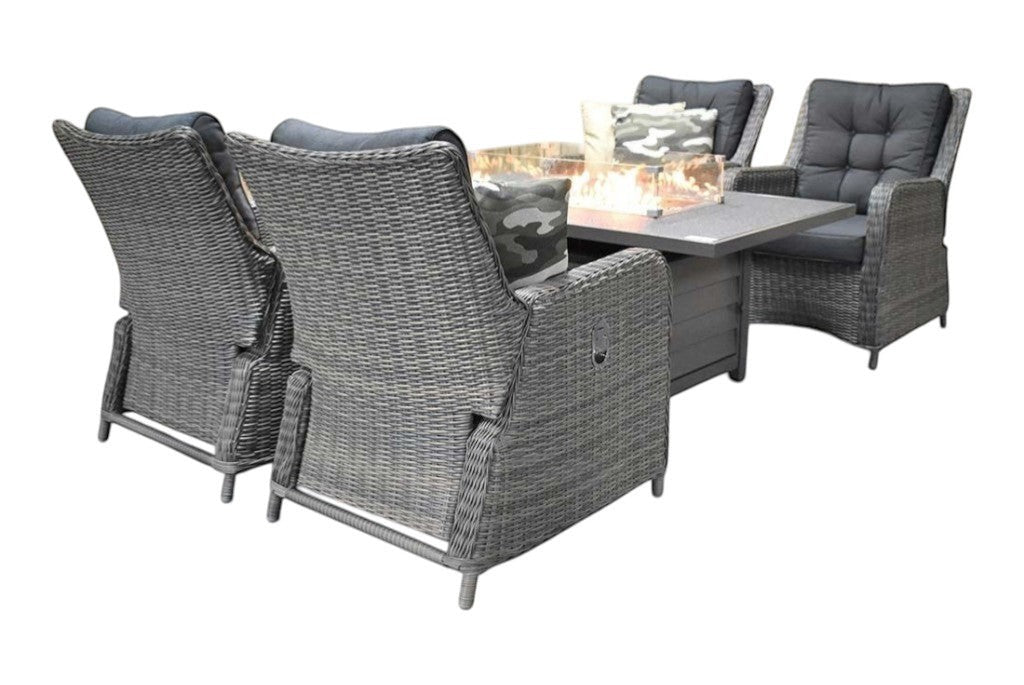 Madrid Verstelbare Dining Loungeset 4 Personen - Spraystone / Kobo Grey / Vuurtafel 150 cm