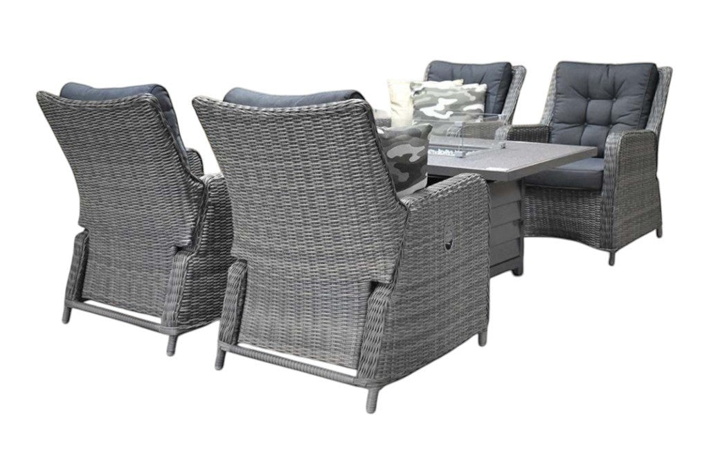 Madrid Verstelbare Dining Loungeset 4 Personen - Spraystone / Kobo Grey / Vuurtafel 150 cm
