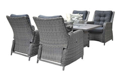 Madrid Verstelbare Dining Loungeset 4 Personen - Spraystone / Kobo Grey / Vuurtafel 150 cm