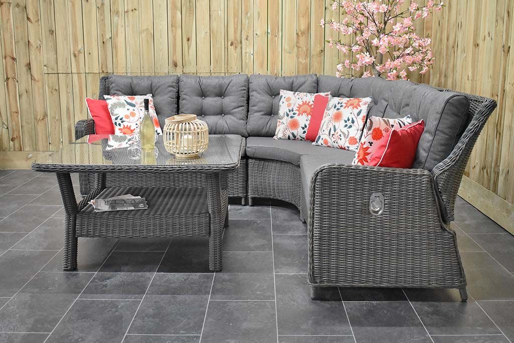 Madrid verstelbare hoekbank Rock Grey met schap-tafel - kussen - Outnest Prestige