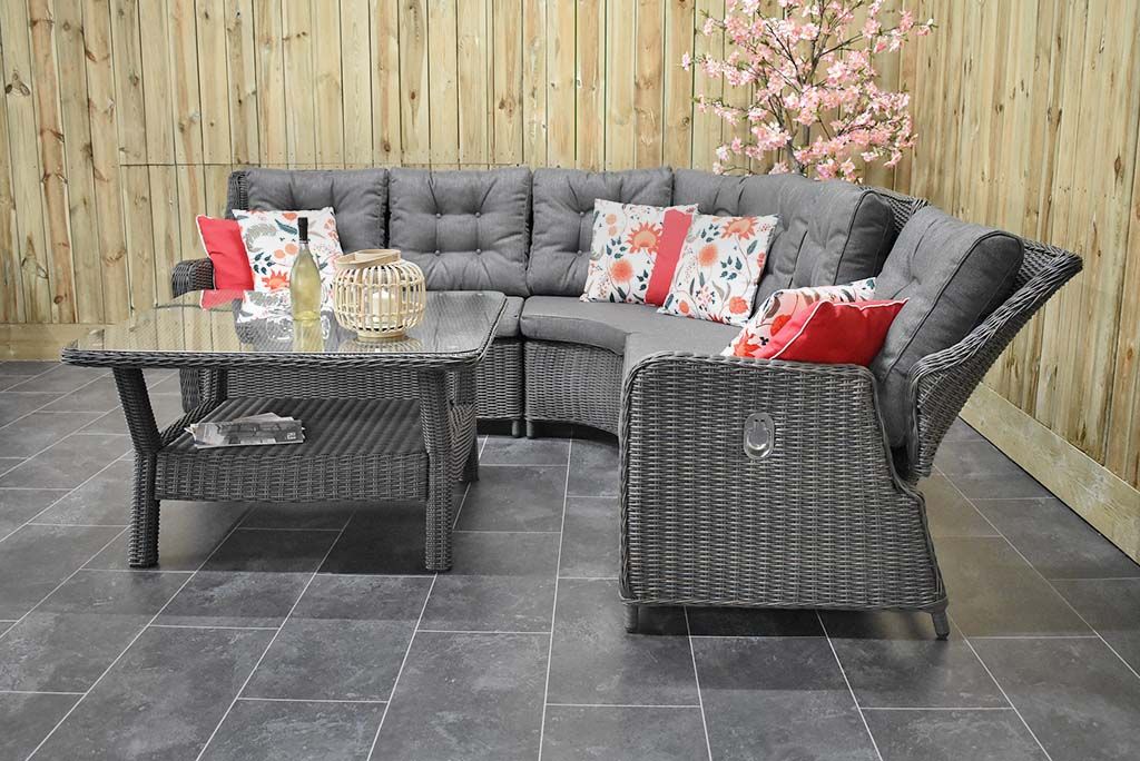 Madrid verstelbare hoekbank Rock Grey met schap-tafel - overzicht - Outnest Prestige