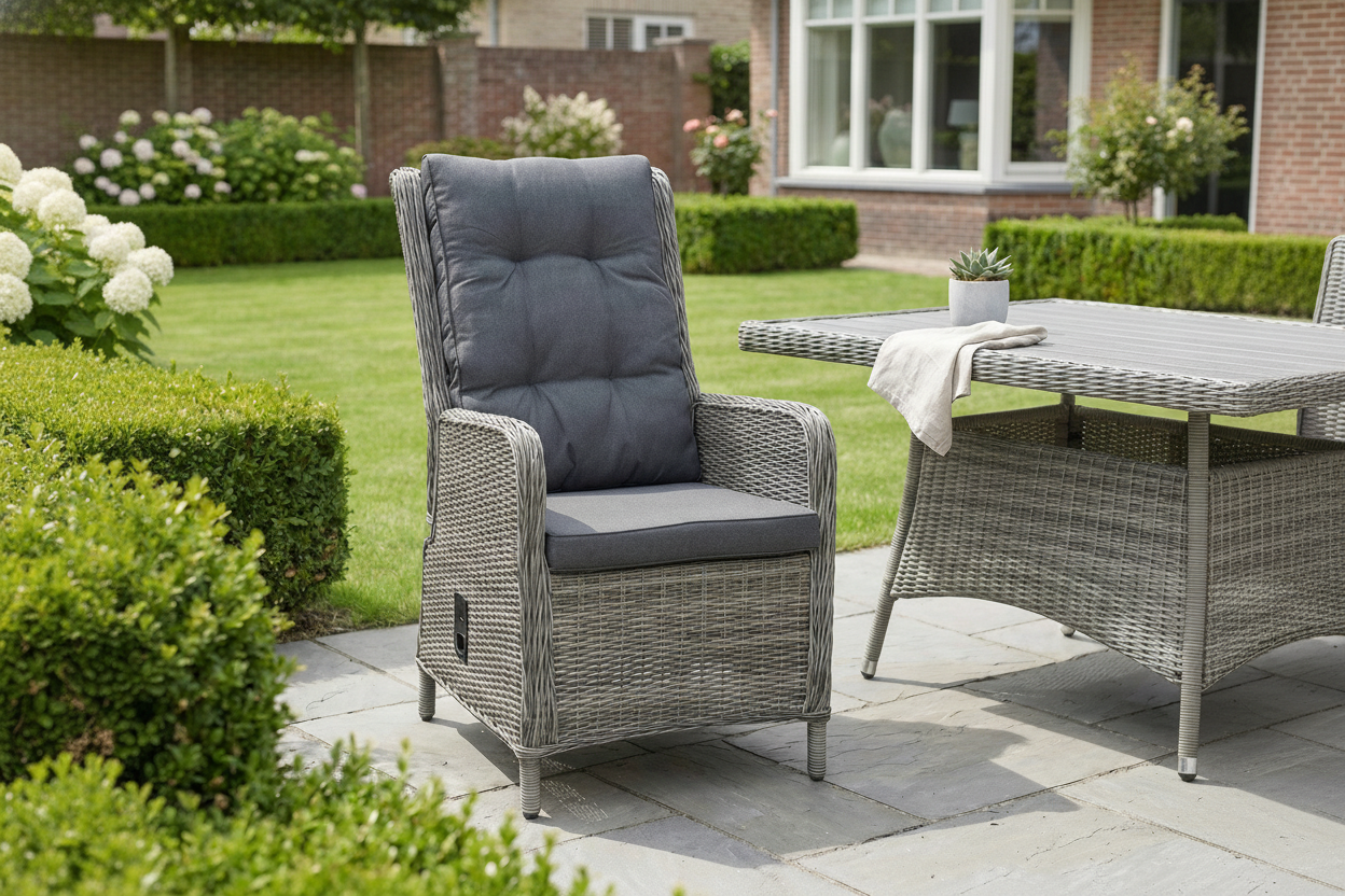 Marling Verstelbare Tuinstoel | Dining - Kobo Grey in een sfeervolle tuin - Outnest tuinmeubelen