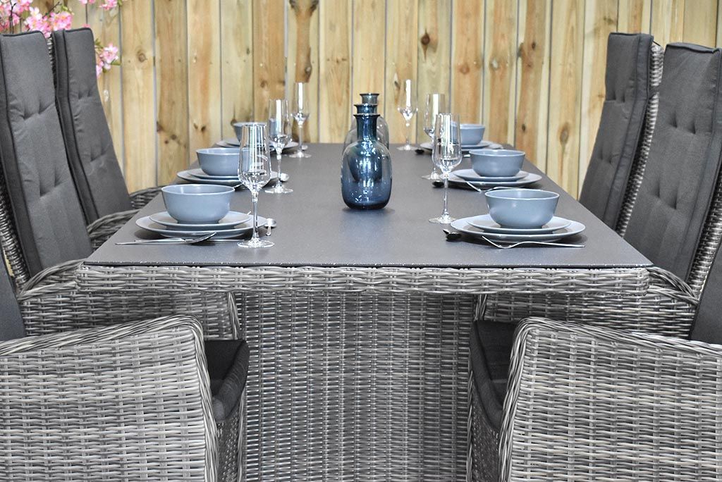 Menorca tuintafel 225x100 spraystone Kobo Grey - zijaanzicht - Outnest