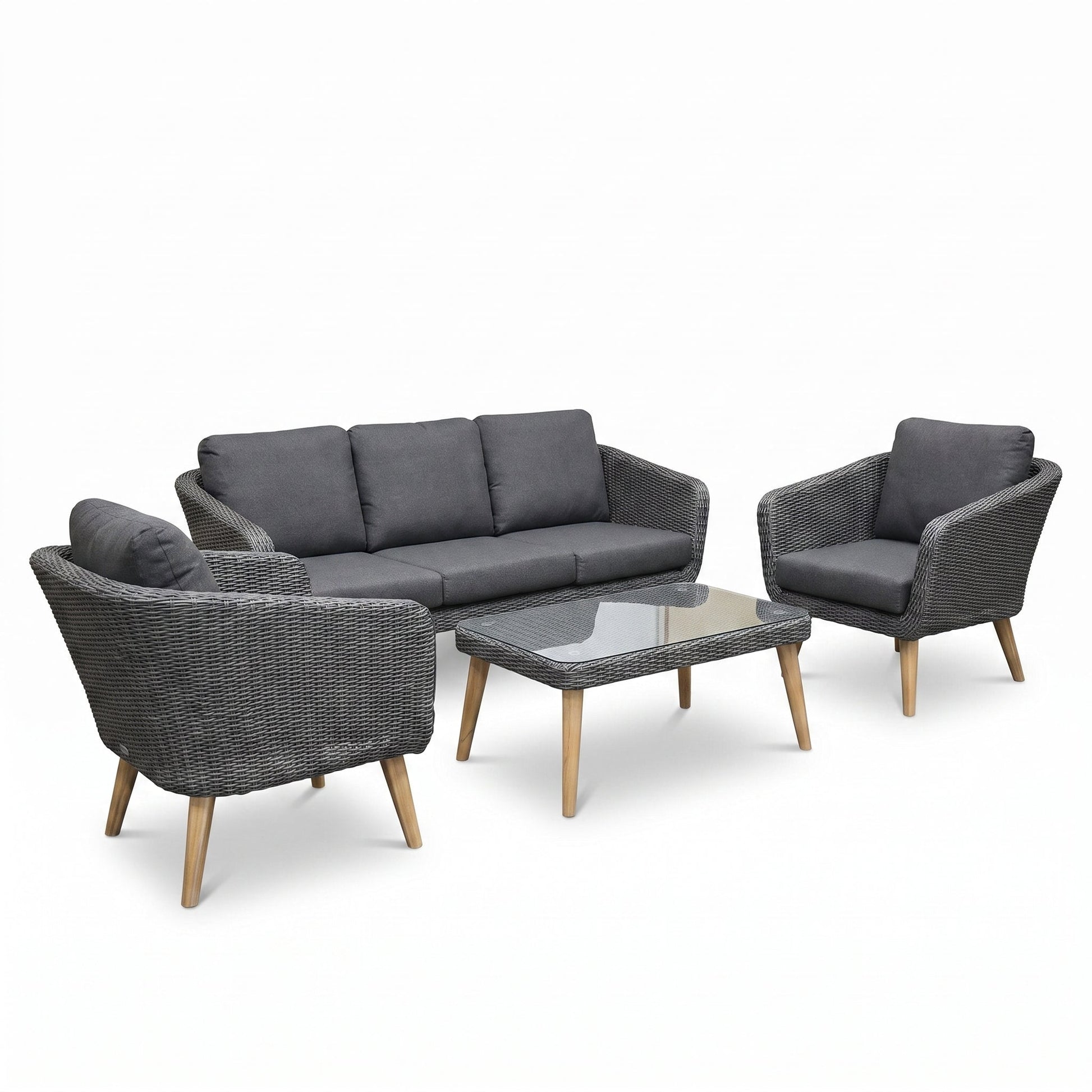 Milano Loungeset 3 zits + 2 stoelen - Anthracite in een sfeervolle tuin - Outnest tuinmeubelen