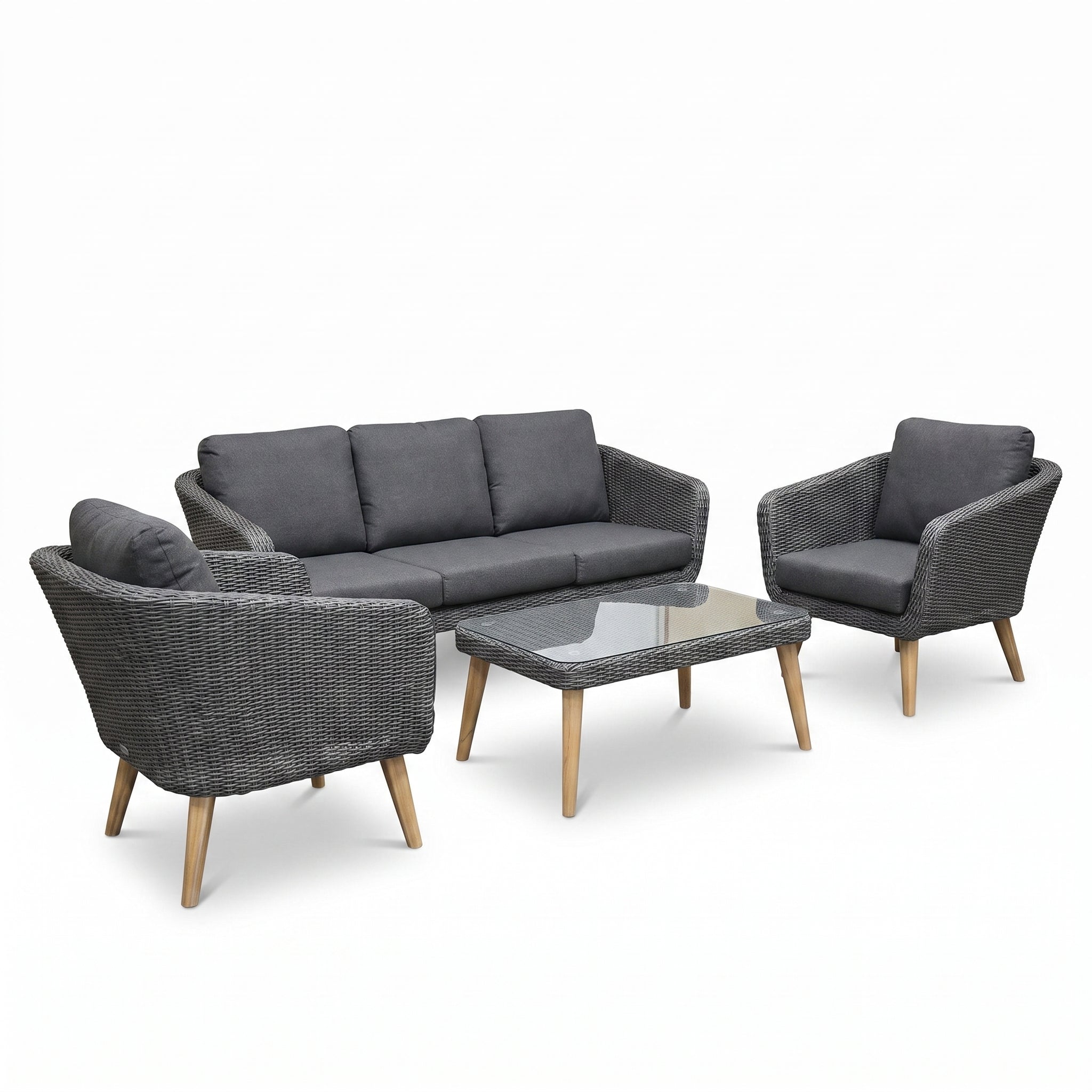 Milano Loungeset 3 zits + 2 stoelen - Anthracite in een sfeervolle tuin - Outnest tuinmeubelen